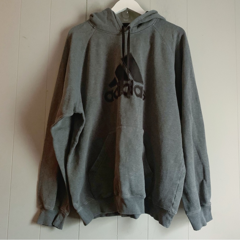 Adidas Essentials Pullover 3 Stripes Gray Hoodie … - image 1